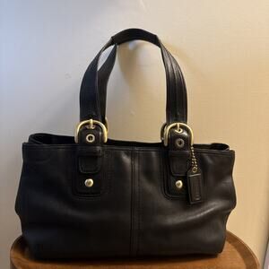 COACH Leather Satchel Bag Black Top Zip Brass Buckles A0869-11844 MRSP $275